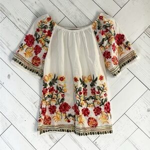 Ana & Rose Boho Embroidered Peasant Blouse Floral Cottagecore Size S